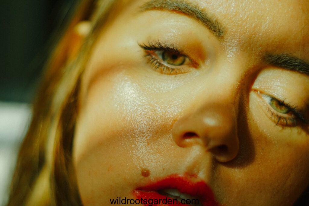 selective focus of woman in red lipstick