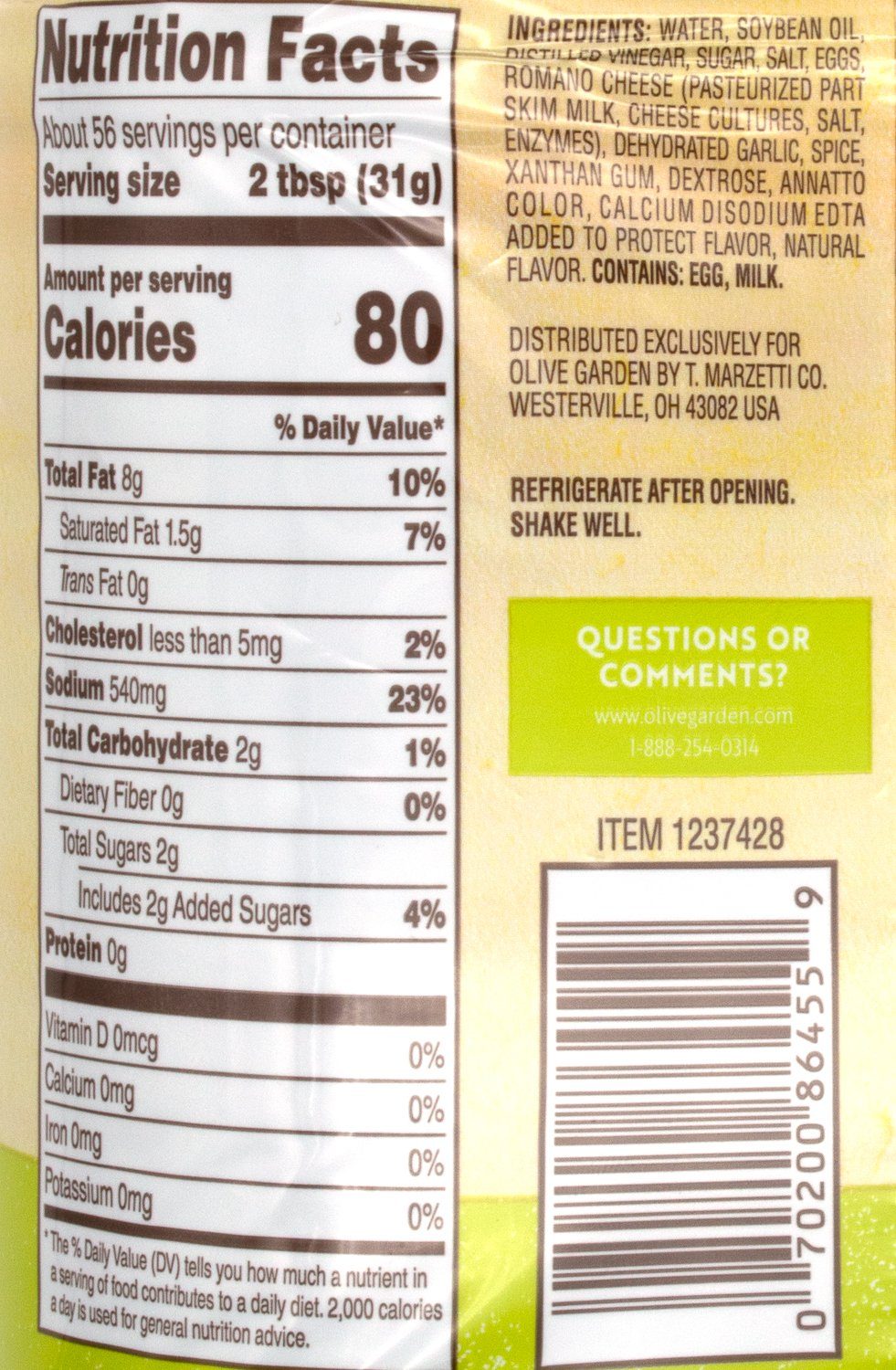 Nutritional Value of Olive Garden Salad Dressing