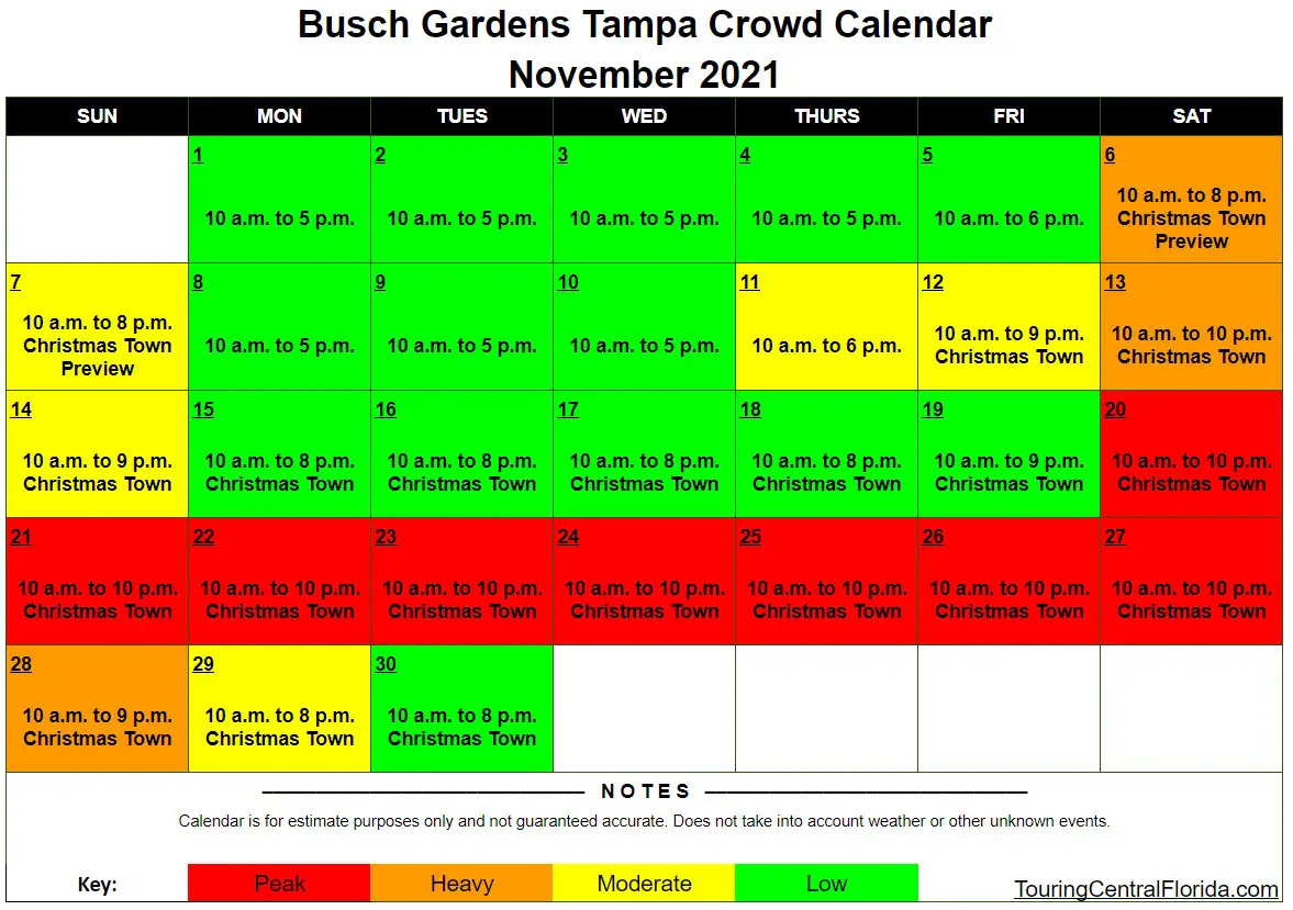 Busch Gardens Crowd Calendar