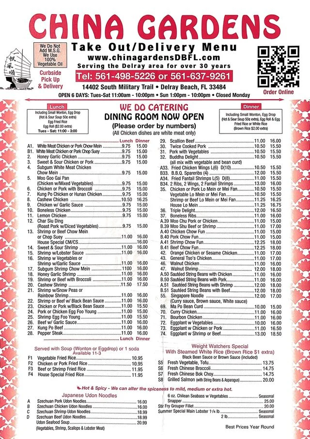 China Gardens Menu With Prices