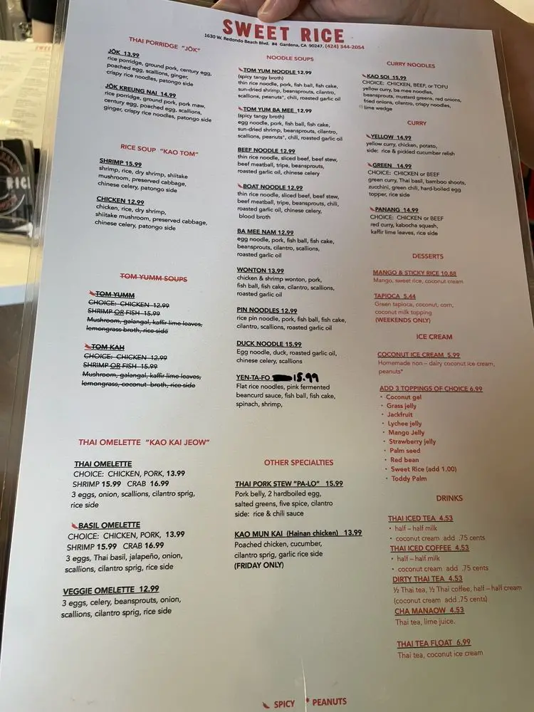 Sweet Rice Gardena Menu