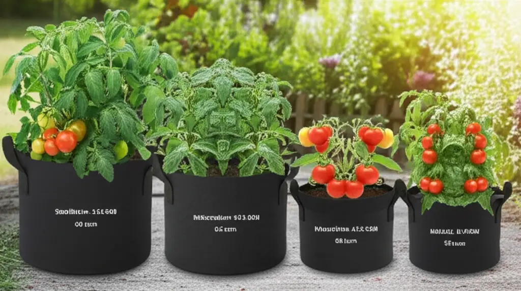 Generate a high-quality, relevant image prompt for an article about: Best Grow Bag Size for Tomatoes