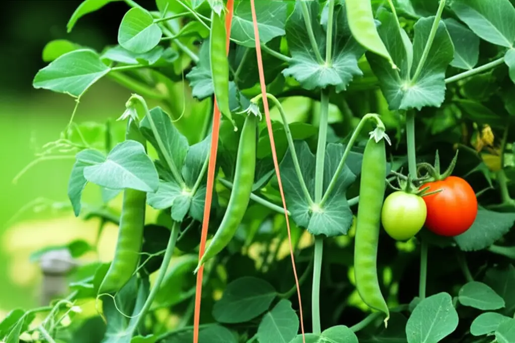 Generate a high-quality, relevant image prompt for an article about: Pea & Tomato Companion Planting