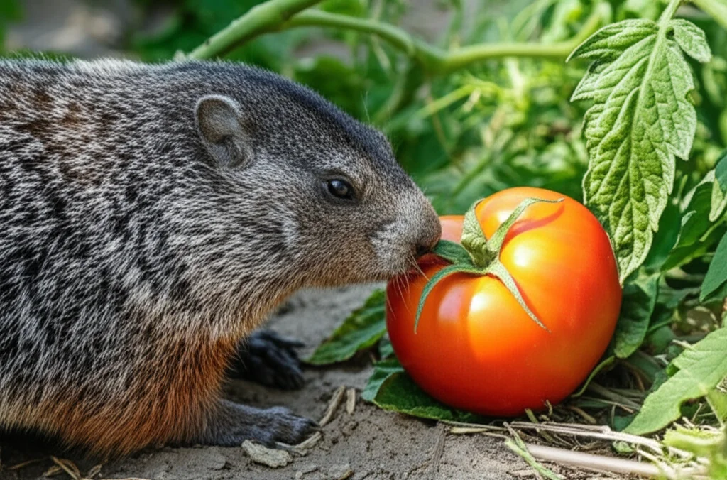 Generate a high-quality, relevant image prompt for an article about: Woodchucks & Tomatoes: Do They