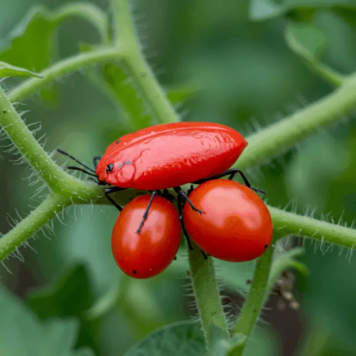 Generate a high-quality, relevant image prompt for an article about: Small Red Bugs on Tomatoes: Ide