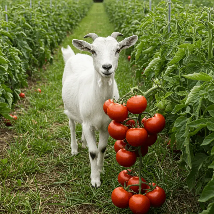 Generate a high-quality, relevant image prompt for an article about: Can Goats Eat Tomato Plants? Sa