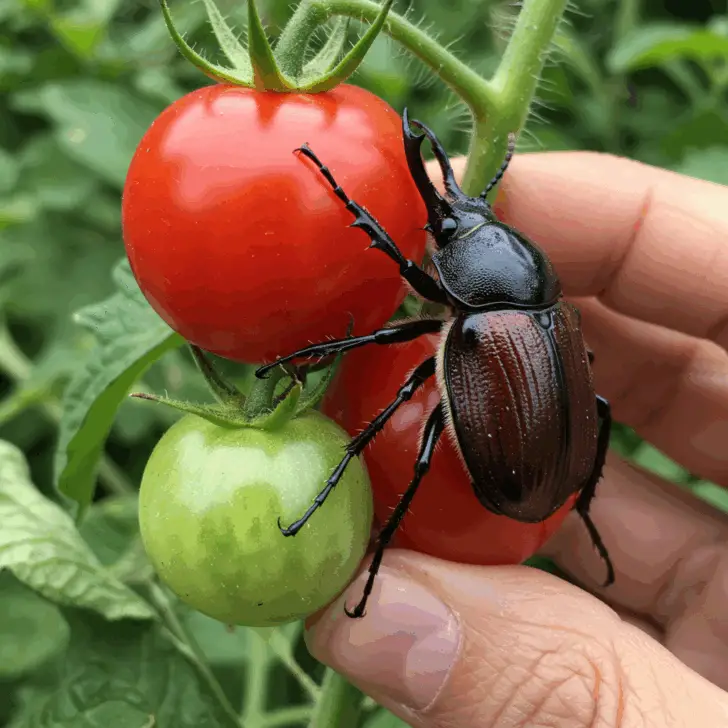 Generate a high-quality, relevant image prompt for an article about: Japanese Beetles & Tomatoes: Do