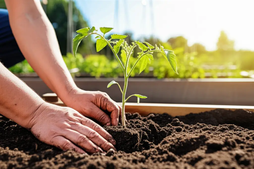 Generate a high-quality, relevant image prompt for an article about: Planting Tomatoes in Central Te