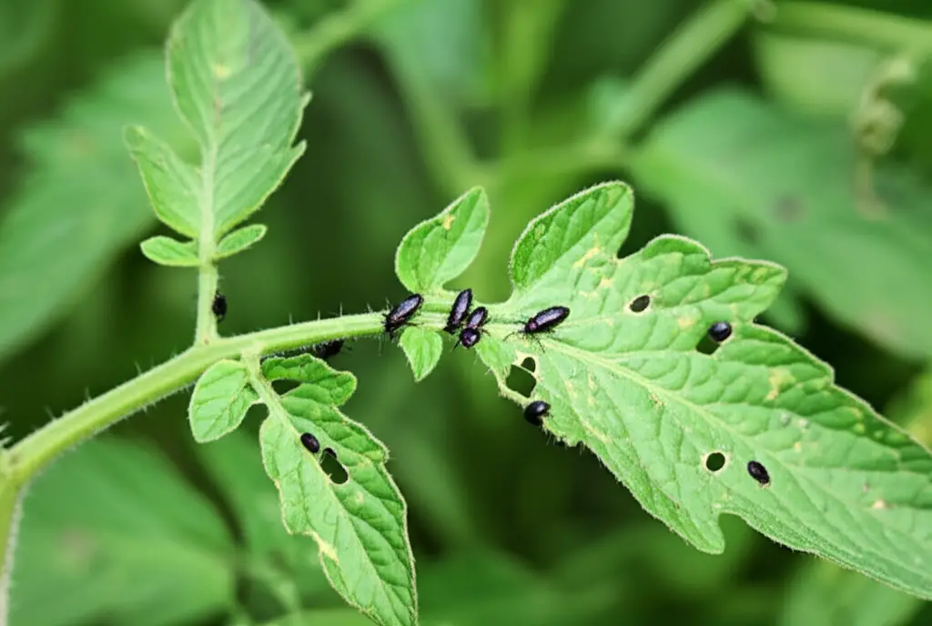Generate a high-quality, relevant image prompt for an article about: Blister Beetles on Tomatoes: Ef