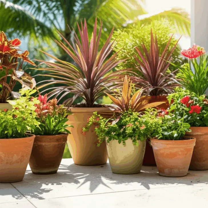 Generate a high-quality, relevant image prompt for an article about: Best Florida Potted Plants: Stu