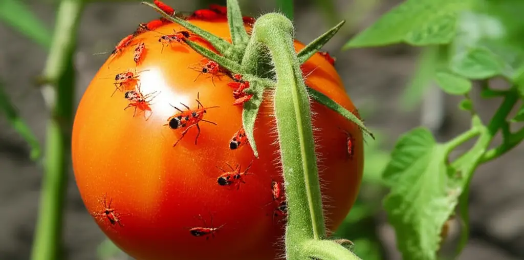 Generate a high-quality, relevant image prompt for an article about: Red Bugs on Tomatoes: Best Cont