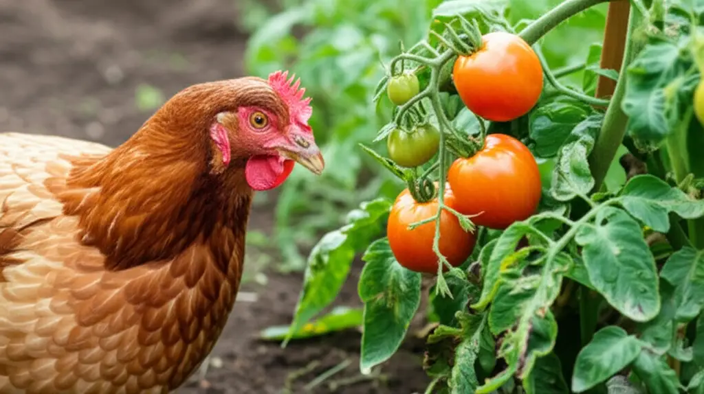 Generate a high-quality, relevant image prompt for an article about: Can Chickens Eat Tomato Plants?