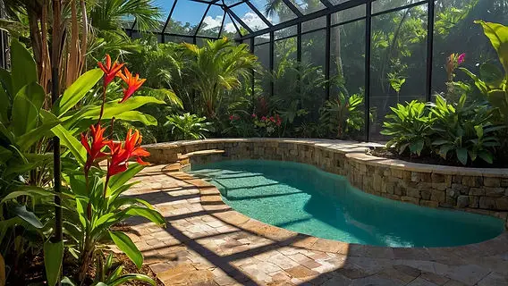 florida landscaping around pool screen enclosure