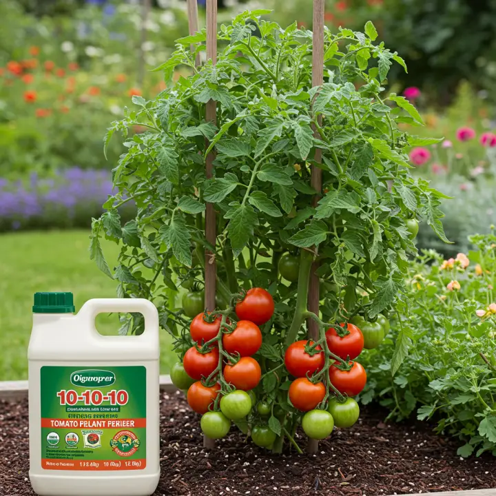 Generate a high-quality, relevant image prompt for an article about: 10 10 10 tomato plant fertilize