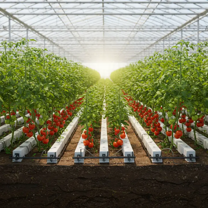 Generate a high-quality, relevant image prompt for an article about: Greenhouse Tomatoes: The Ultima