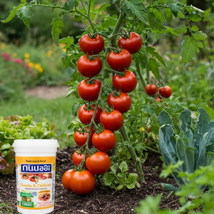 Generate a high-quality, relevant image prompt for an article about: Tomato and vegetable plant food