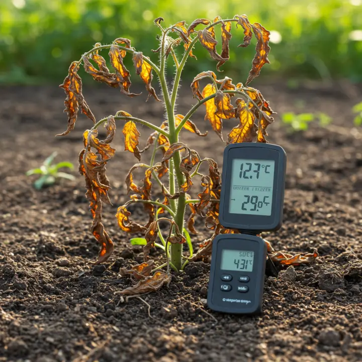 Generate a high-quality, relevant image prompt for an article about: Tomato Plant Temperature: The S