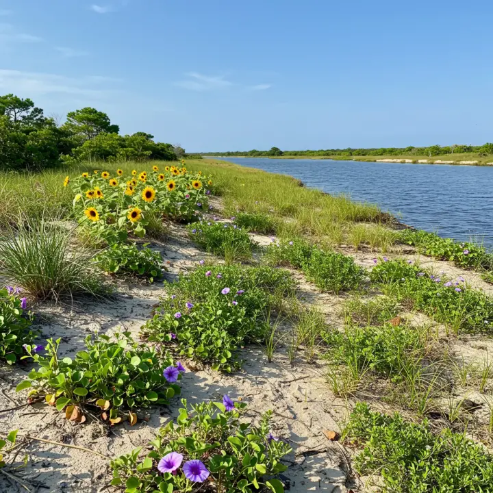 Generate a high-quality, relevant image prompt for an article about: Erosion Control Plants Florida: