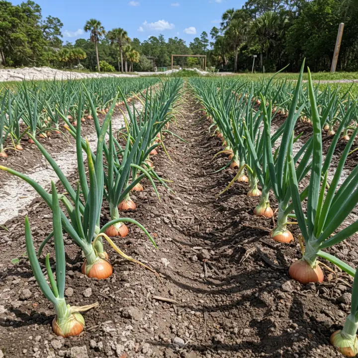 Generate a high-quality, relevant image prompt for an article about: Planting Onions in Florida: Bes