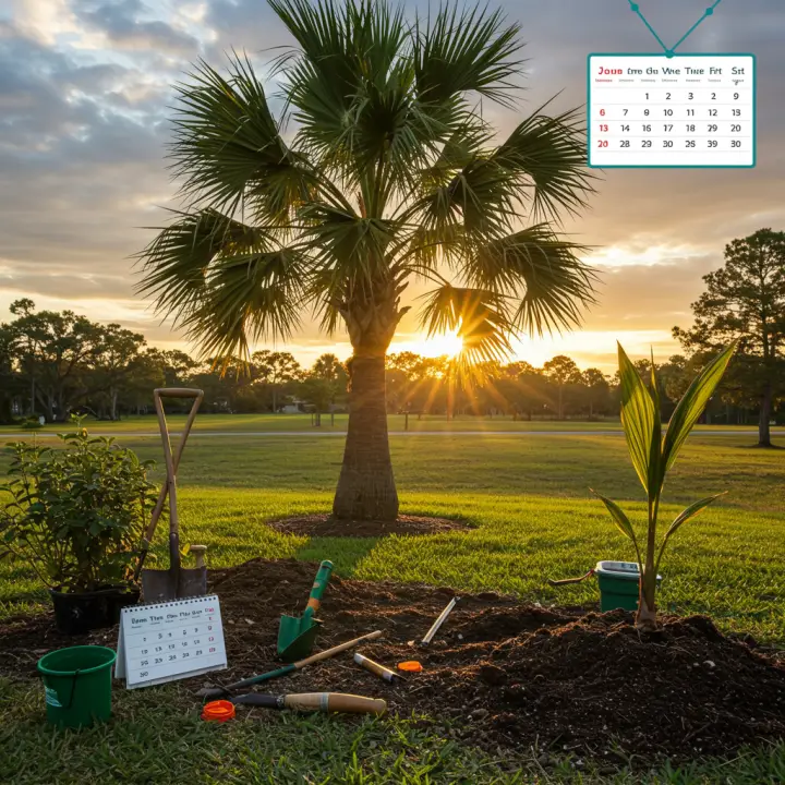 Generate a high-quality, relevant image prompt for an article about: Best Time to Plant Palm Trees i