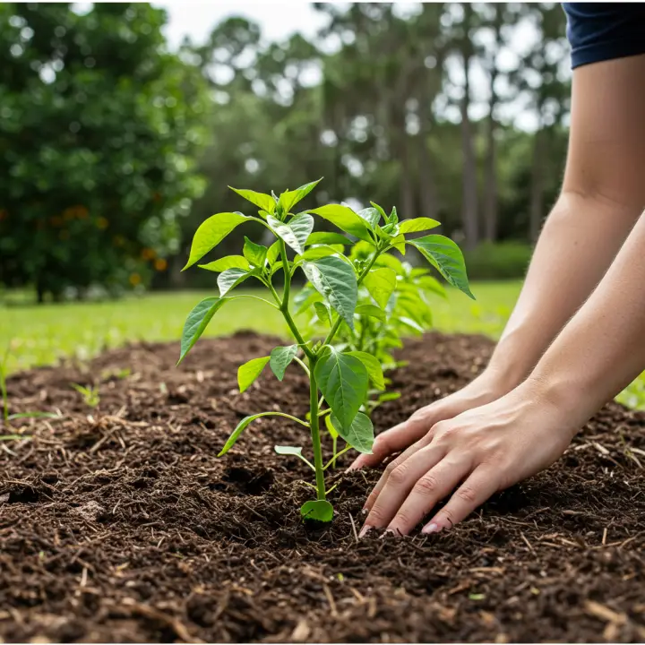 Generate a high-quality, relevant image prompt for an article about: Planting Peppers in Florida: Be