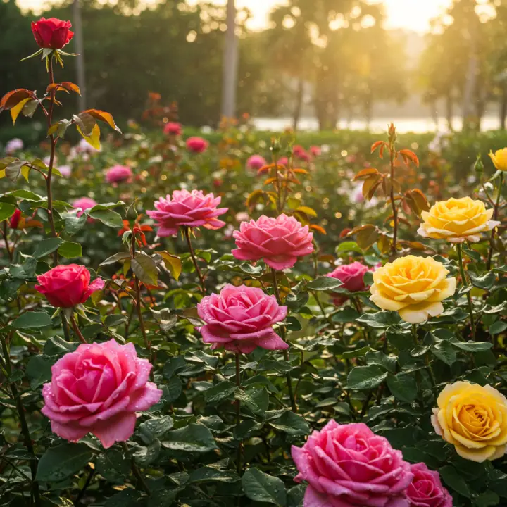 Generate a high-quality, relevant image prompt for an article about: Florida Roses: Best Time to Pla