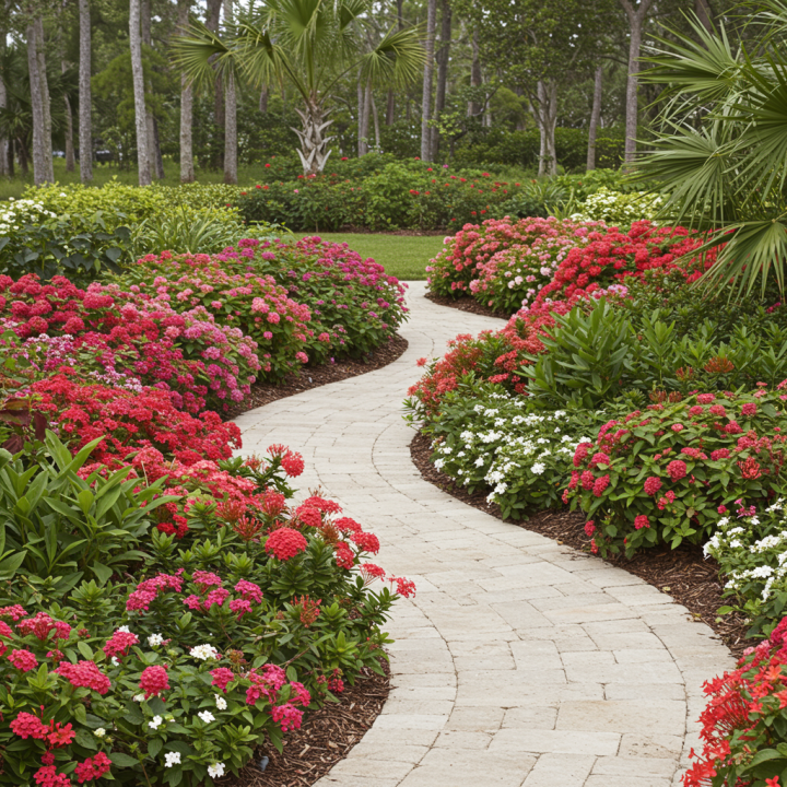 Generate a high-quality, relevant image prompt for an article about: Florida Walkway Plants: Best Bo