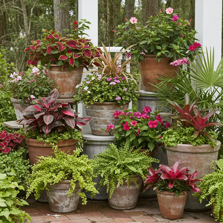 Generate a high-quality, relevant image prompt for an article about: Container plants for north flor