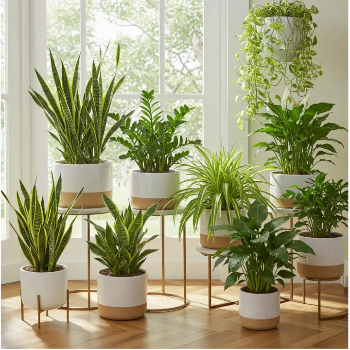 Generate a high-quality, relevant image prompt for an article about: Indoor Plants for Clean Air: Be
