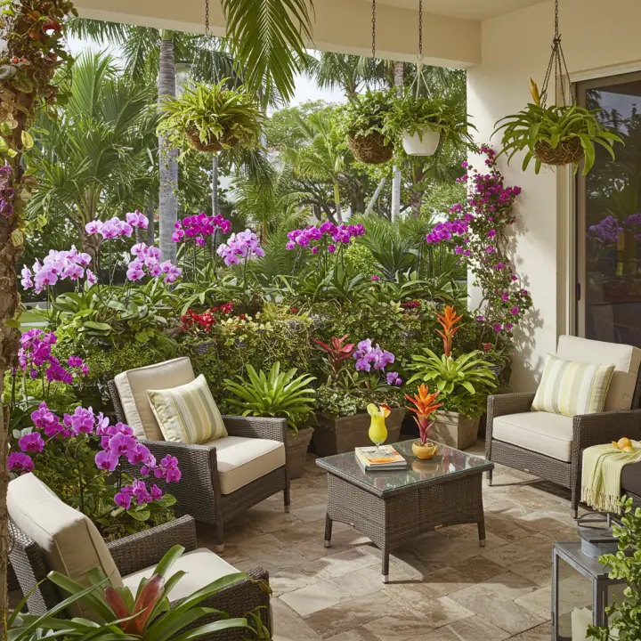 Generate a high-quality, relevant image prompt for an article about: Best Lanai Plants: Stunning Sou