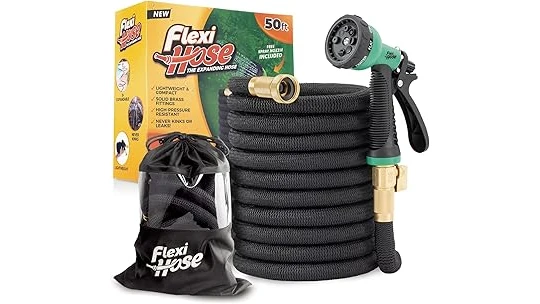 This image shows a compact garden hose neatly coiled, perfect for a small vegetable garden review.