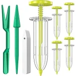 The image shows a gardener holding a variety of essential tools for planting carrots in a review.