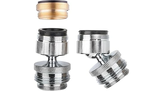 The image shows a garden hose attachment connected to a kitchen sink faucet for easy watering.