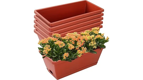 The image shows a collection of large plastic balcony pots ideal for planting tulips.
