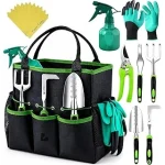The image shows an assortment of colorful gardening tools ideal for planting flowers under fifty dollars.