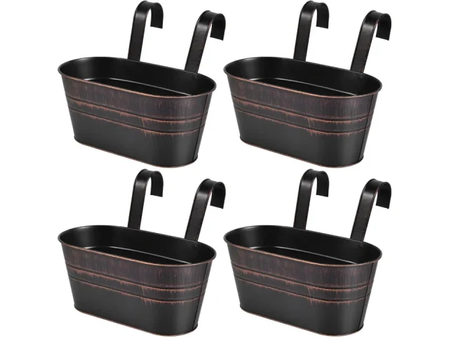 OBTANIM 4 Pack Metal Hanging Flower Pots Iron – Detailed