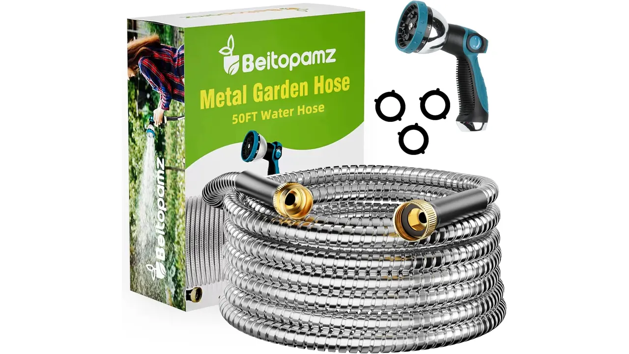 Beitopamz Garden Hose 50 ft, Stainless Steel Metal