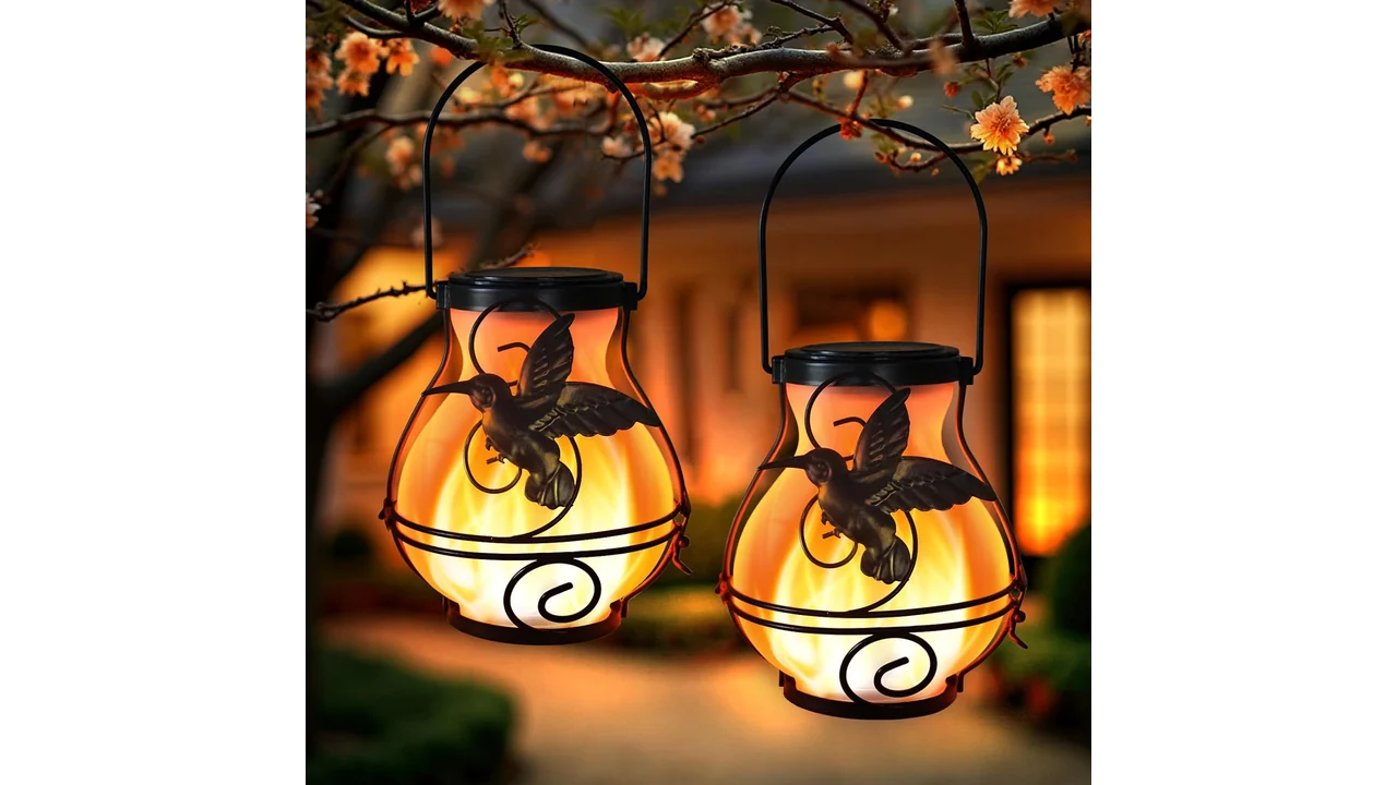 2 Pack Solar Lanterns Outdoor Waterproof Flickering