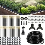 The image shows a connected automatic watering system installed on a raised garden bed.