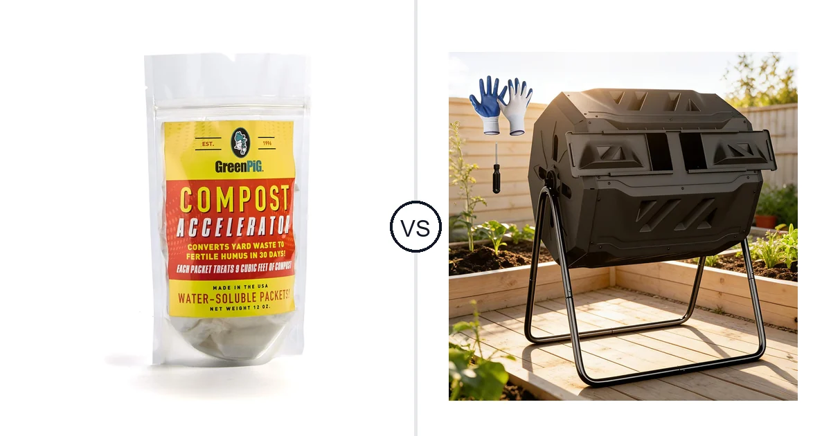 Comparison of GREEN PIG Compost Accelerator Converts Yard Waste to and F2C Compost Bin Outdoor 43 Gallon Garden
