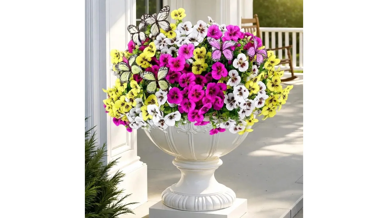 Geegoods 18 Stems Artificial Pansies Flowers Outdoor 3