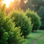 The image shows a lush, dense hedge of fast growing evergreen privacy plants in a Florida landscape.