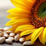 The image shows hands holding roasted sunflower seeds ready to be eaten with a glass of water.
