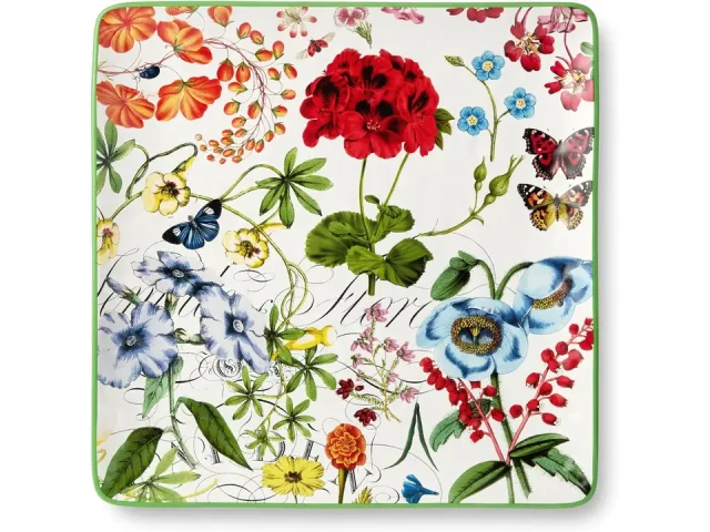 Greenhouse Square Platter, Vibrant Floral Design