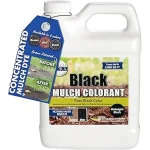 The image shows bags of mulch ready for planting in colorful flower beds.