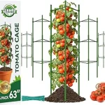 The image shows adjustable plant support rings holding up healthy tomato plants for the Top 5 list.