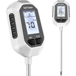 The image shows a person holding a digital soil moisture meter, part of the top 5 best selection.