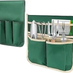 The image shows a padded garden kneeler seat with a tool pouch, perfect for comfortable gardening.