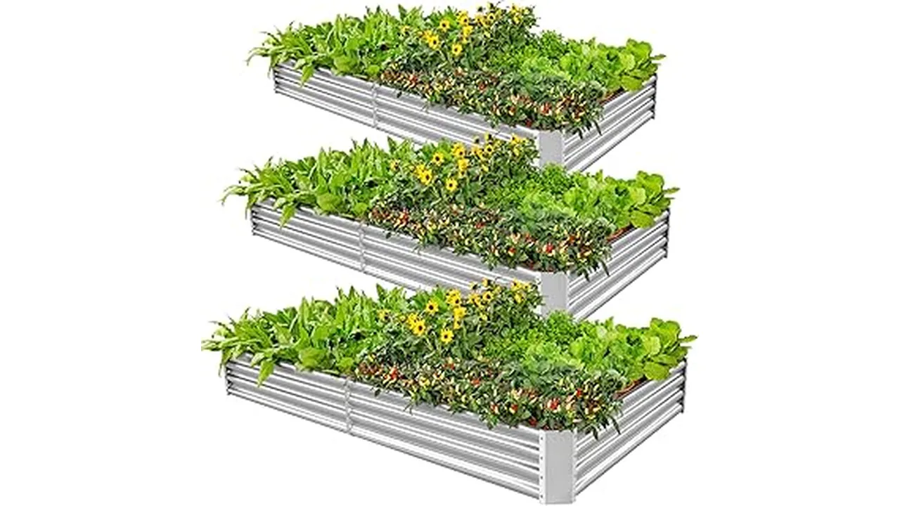 The image shows a stylish raised garden bed kit in a backyard, ideal for the Top 5 Best Raised Garden Bed Kits.