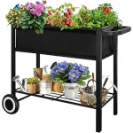 The image shows several stylish raised planter boxes with legs, ideal for a Top 5 list.